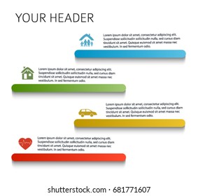 Modern Design style infographic template. Illustration of different kinds of insurance. Can be used for infographics and typography, chart process the insurance company, business service steps options