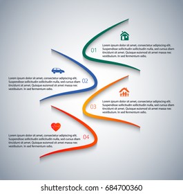 Modern Design style infographic template. Illustration of different kinds of insurance. Can be used for infographics and typography, chart process the insurance company, business service steps options