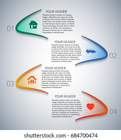 Modern Design style infographic template. Illustration of different kinds of insurance. Can be used for infographics and typography, chart process the insurance company, business service steps options