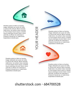 Modern Design style infographic template. Illustration of different kinds of insurance. Can be used for infographics and typography, chart process the insurance company, business service steps options