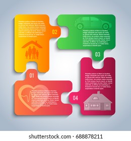 Modern Design style infographic template. Illustration of different kinds of insurance. Can be used for infographics and typography, chart process the insurance company, business service steps options