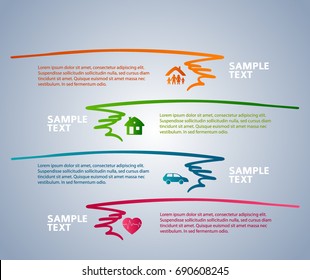 Modern Design style infographic template. Illustration of different kinds of insurance. Can be used for infographics and typography, chart process the insurance company, business service steps options