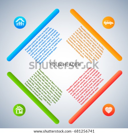 Modern Design style infographic template. Illustration of different kinds of insurance. Can be used for infographics and typography, chart process the insurance company, business service steps options