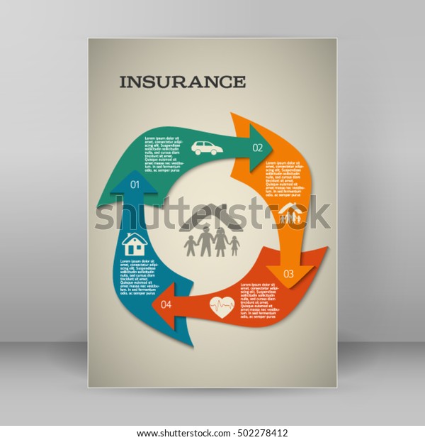 Modern\
Design style infographic template. Illustration of different kinds\
of insurance. Can be used for infographics and chart process the\
insurance company, business service steps\
options