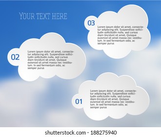 Modern Design style infographics template on summer blue sky with beautiful big white clouds with copy space place for your text. Vector illustration eps 10 for numbered banners, newsletter layout