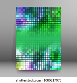 Modern Design style on blur green background with digital square effect. Blurry gradient glow light. Vector illustration EPS 10 for wellness theme booklet template, flyer party dance club