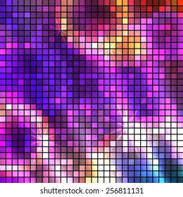 Modern Design style on blur purple background with digital square effect. Blurry gradient glow light. Vector illustration EPS 10 for wellness theme booklet template, flyer party dance club