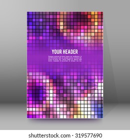 Modern Design style on blur purple background with digital square effect. Blurry gradient glow light. Vector illustration EPS 10 for wellness theme booklet template, flyer party dance club