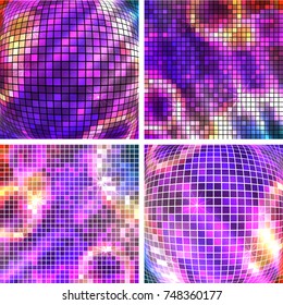 Modern Design style on blur purple background with digital square 3d ball effect convex . Blurry gradient glow light. Vector illustration EPS 10 for wellness theme booklet template, flyer party club