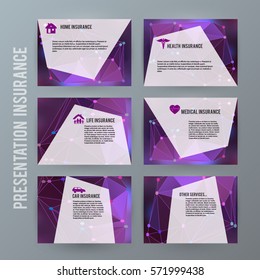 Modern Design style web presentation mockup. Vector illustration EPS 10 of different types of insurance. Can be used for options of business services steps company , anual report insurance agency