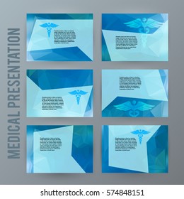 Modern Design style web presentation mockup. Vector illustration EPS 10 of different types of medical. Can be used for options of business services steps hospital, annual report clinic