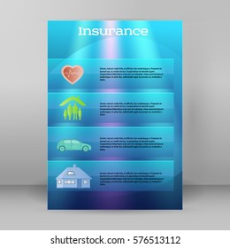 Modern Design style web presentation mockup. Vector illustration EPS 10 of different types of insurance. Can be used for options of business services steps company , anual report insurance agency