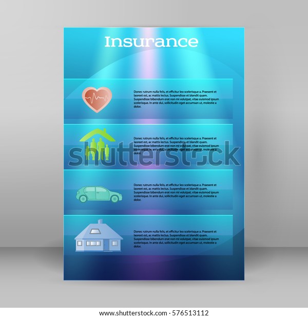 Modern Design style web presentation mockup.\
Vector illustration EPS 10 of different types of insurance. Can be\
used for options of business services steps company , anual report\
insurance agency