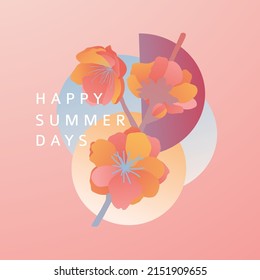 Modern design summer banner. Invitations in the minimalism style with spring plants, leaves, geometric forms. Vector.