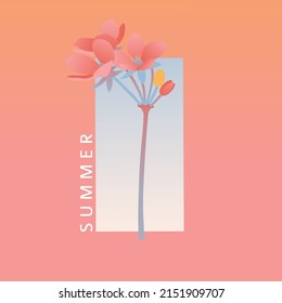 Banner de verano de diseño moderno. Invitaciones en estilo minimalista con plantas primaverales, hojas, formas geométricas. Vector.