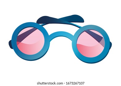 Modern design sunglasses with pink lenses and blue frame
