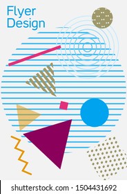 Modern design template. Abstract background in the style of Memphis.  Artistic geometric cover design. Fashionable  cover, banner, poster, booklet. Creative colors backgrounds. Vector.