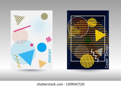 Modern design template. Abstract background in the style of Memphis.  Artistic geometric cover design. Fashionable  cover, banner, poster, booklet. Creative colors backgrounds. 