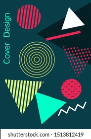 Modern design template. Abstract background in the style of Memphis.  Artistic geometric cover design. Fashionable  cover, banner, poster, booklet. Creative colors backgrounds. 