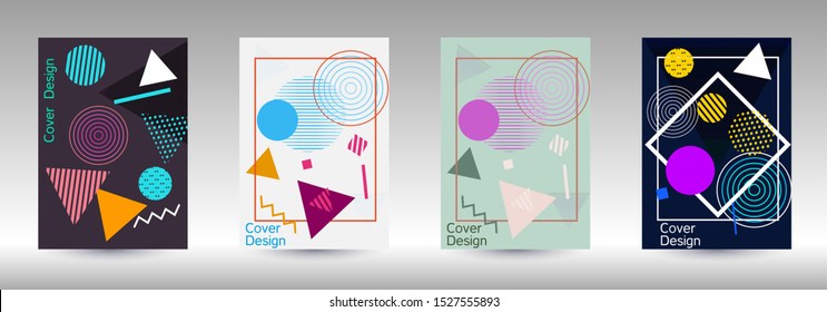 Modern design template. Abstract background in the style of Memphis.  Artistic geometric cover design. Fashionable  cover, banner, poster, booklet. Creative colors backgrounds. Vector.