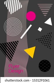 Modern design template. Abstract background in the style of Memphis.  Artistic geometric cover design. Fashionable  cover, banner, poster, booklet. Creative colors backgrounds. 