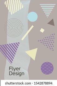 Modern design template. Abstract background in the style of Memphis.  Artistic geometric cover design. Fashionable  cover, banner, poster, booklet. Creative colors backgrounds. Vector.
