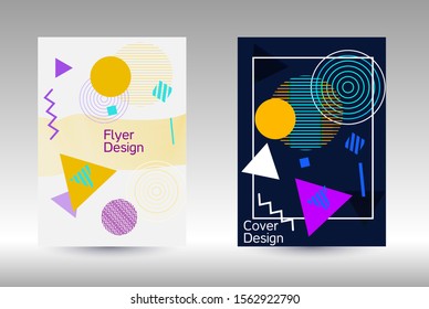 Modern design template. Abstract background in the style of Memphis.  Artistic geometric cover design. Fashionable  cover, banner, poster, booklet. Creative colors backgrounds. 
