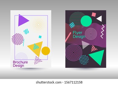 Modern design template. Abstract background in the style of Memphis.  Artistic geometric cover design. Fashionable  cover, banner, poster, booklet. Creative colors backgrounds. Vector.