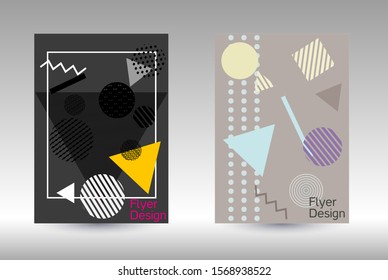 Modern design template. Abstract background in the style of Memphis.  Artistic geometric cover design. Fashionable  cover, banner, poster, booklet. Creative colors backgrounds. Vector.