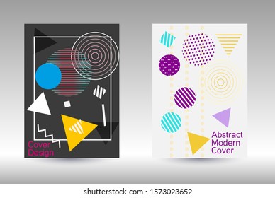 Modern design template. Abstract background in the style of Memphis.  Artistic geometric cover design. Fashionable  cover, banner, poster, booklet. Creative colors backgrounds. 