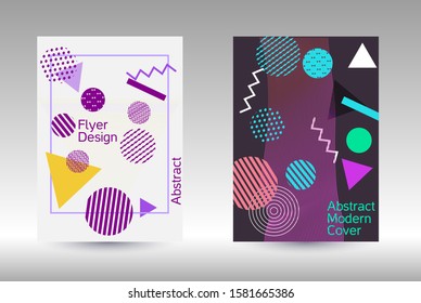 Modern design template. Abstract background in the style of Memphis.  Artistic geometric cover design. Fashionable  cover, banner, poster, booklet. Creative colors backgrounds. 