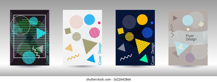 Modern design template. Abstract background in the style of Memphis.  Artistic geometric cover design. Fashionable  cover, banner, poster, booklet. Creative colors backgrounds. Vector.