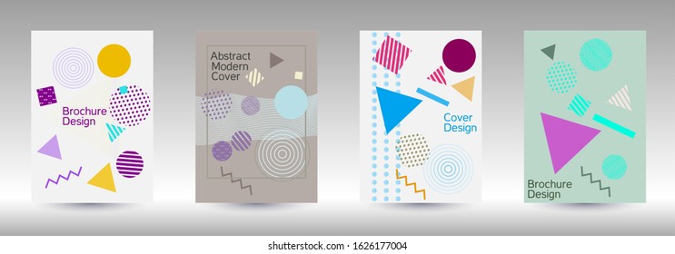 Modern design template. Abstract background in the style of Memphis.  Artistic geometric cover design. Fashionable  cover, banner, poster, booklet. Creative colors backgrounds. 