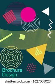 Modern design template. Abstract background in the style of Memphis.  Artistic geometric cover design. Fashionable  cover, banner, poster, booklet. Creative colors backgrounds. Vector.