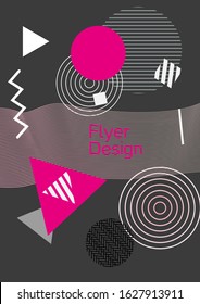 Modern design template. Abstract background in the style of Memphis.  Artistic geometric cover design. Fashionable  cover, banner, poster, booklet. Creative colors backgrounds. 