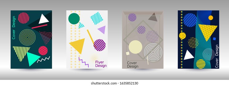 Modern design template. Abstract background in the style of Memphis.  Artistic geometric cover design. Fashionable  cover, banner, poster, booklet. Creative colors backgrounds. Vector.