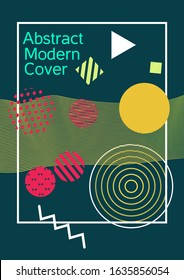 Modern design template. Abstract background in the style of Memphis.  Artistic geometric cover design. Fashionable  cover, banner, poster, booklet. Creative colors backgrounds. 