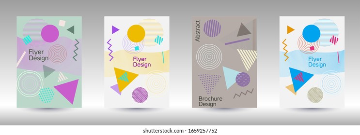 Modern design template. Abstract background in the style of Memphis.  Artistic geometric cover design. Fashionable  cover, banner, poster, booklet. Creative colors backgrounds. Vector.
