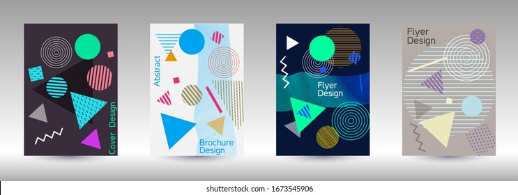 Modern design template. Abstract background in the style of Memphis.  Artistic geometric cover design. Fashionable  cover, banner, poster, booklet. Creative colors backgrounds. 
