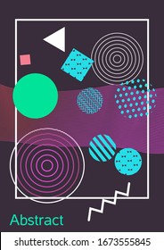 Modern design template. Abstract background in the style of Memphis.  Artistic geometric cover design. Fashionable  cover, banner, poster, booklet. Creative colors backgrounds. Vector.