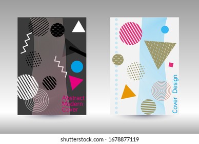 Modern design template. Abstract background in the style of Memphis.  Artistic geometric cover design. Fashionable  cover, banner, poster, booklet. Creative colors backgrounds. Vector.