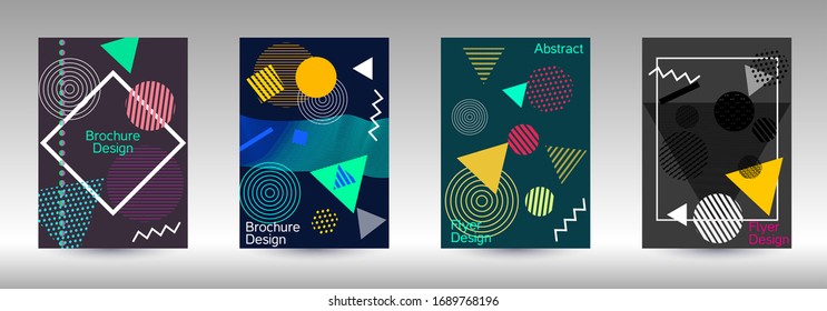 Modern design template. Abstract background in the style of Memphis.  Artistic geometric cover design. Fashionable  cover, banner, poster, booklet. Creative colors backgrounds. Vector.