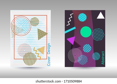 Modern design template. Abstract background in the style of Memphis.  Artistic geometric cover design. Fashionable  cover, banner, poster, booklet. Creative colors backgrounds. 