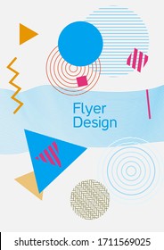 Modern design template. Abstract background in the style of Memphis.  Artistic geometric cover design. Fashionable  cover, banner, poster, booklet. Creative colors backgrounds. 