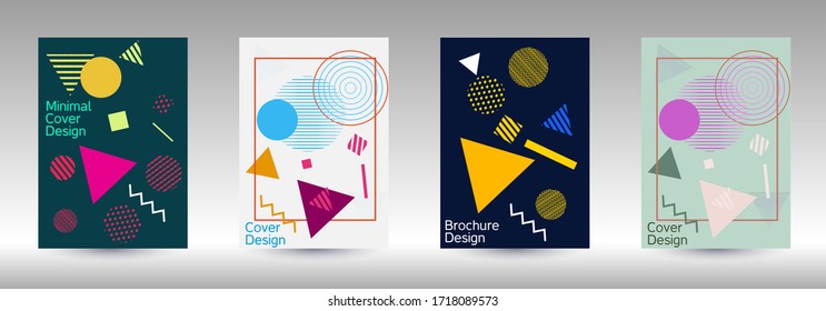 Plantilla de diseño moderna. Antecedentes abstractos al estilo de Memphis.  Diseño artístico de portada geométrica. Portada de moda, pancarta, afiche, folleto. Fondos de colores creativos. 