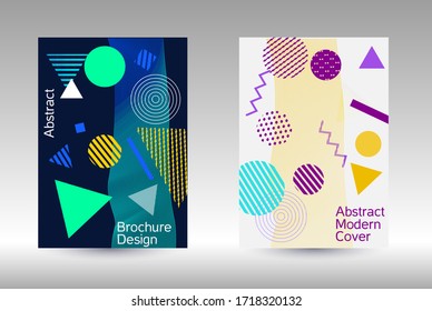 Modern design template. Abstract background in the style of Memphis.  Artistic geometric cover design. Fashionable  cover, banner, poster, booklet. Creative colors backgrounds. 