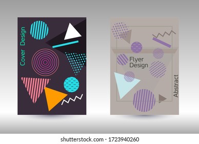 Plantilla de diseño moderna. Antecedentes abstractos al estilo de Memphis. Diseño artístico de portada geométrica. Portada de moda, pancarta, afiche, folleto. Fondos de colores creativos. Vector.