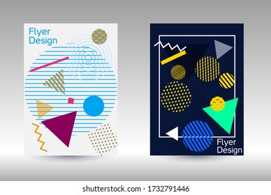 Modern design template. Abstract background in the style of Memphis. Artistic geometric cover design. Fashionable cover, banner, poster, booklet. Creative colors backgrounds. Vector.