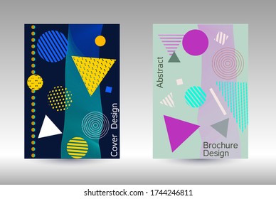 Plantilla de diseño moderna. Antecedentes abstractos al estilo de Memphis.  Diseño artístico de la cubierta geométrica. Portada de moda, pancarta, afiche, folleto. Fondos de colores creativos. 