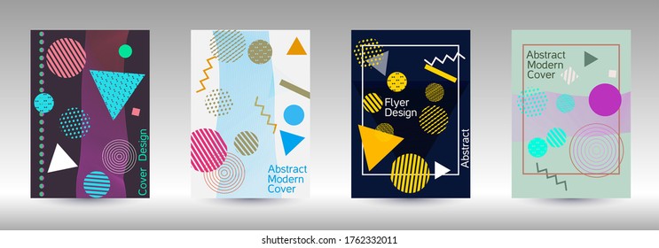 Modern design template. Abstract background in the style of Memphis.  Artistic geometric cover design. Fashionable  cover, banner, poster, booklet. Creative colors backgrounds. Vector.